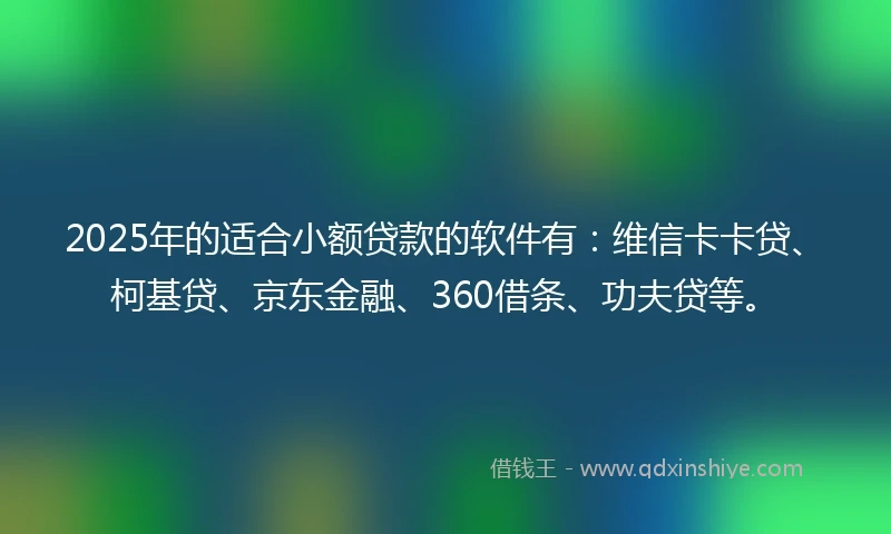 2025年的适合小额贷款的软件有：维信卡卡贷、柯基贷、京东金融、360借条、功夫贷等。