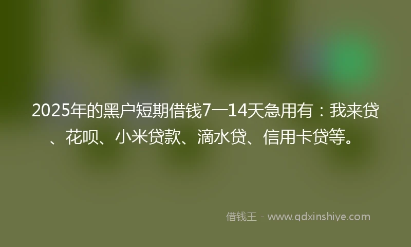 2025年的黑户短期借钱7一14天急用有：我来贷、花呗、小米贷款、滴水贷、信用卡贷等。