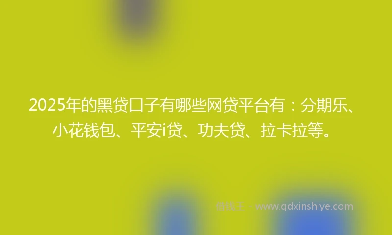 2025年的黑贷口子有哪些网贷平台有：分期乐、小花钱包、平安i贷、功夫贷、拉卡拉等。