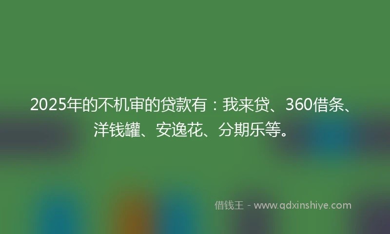 2025年的不机审的贷款有：我来贷、360借条、洋钱罐、安逸花、分期乐等。