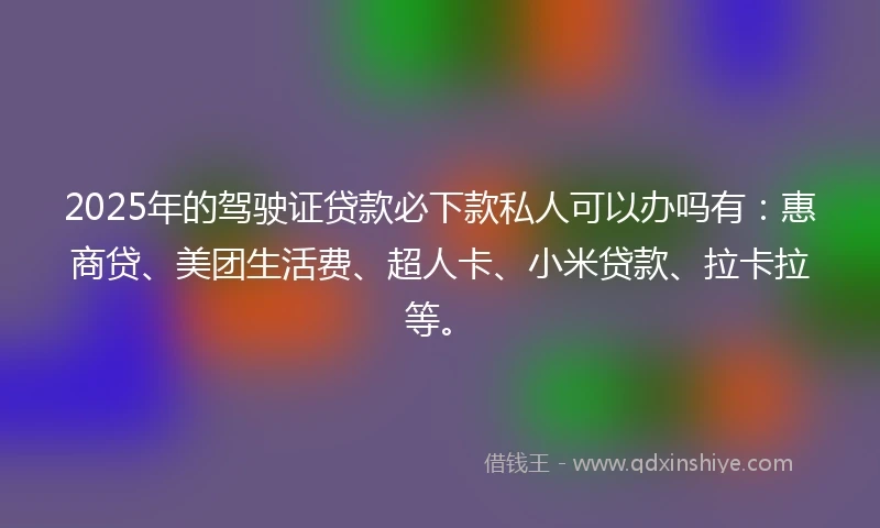 2025年的驾驶证贷款必下款私人可以办吗有：惠商贷、美团生活费、超人卡、小米贷款、拉卡拉等。