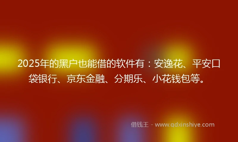 2025年的黑户也能借的软件有：安逸花、平安口袋银行、京东金融、分期乐、小花钱包等。