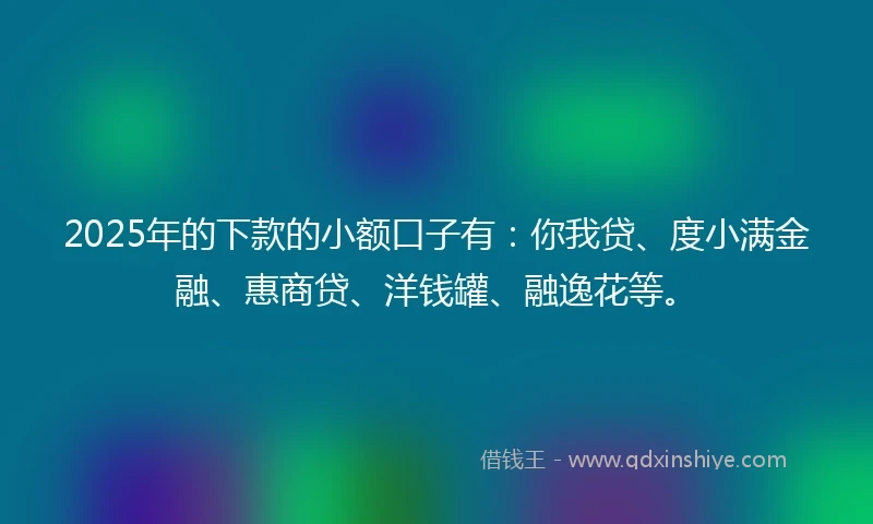 2025年的下款的小额口子有：你我贷、度小满金融、惠商贷、洋钱罐、融逸花等。