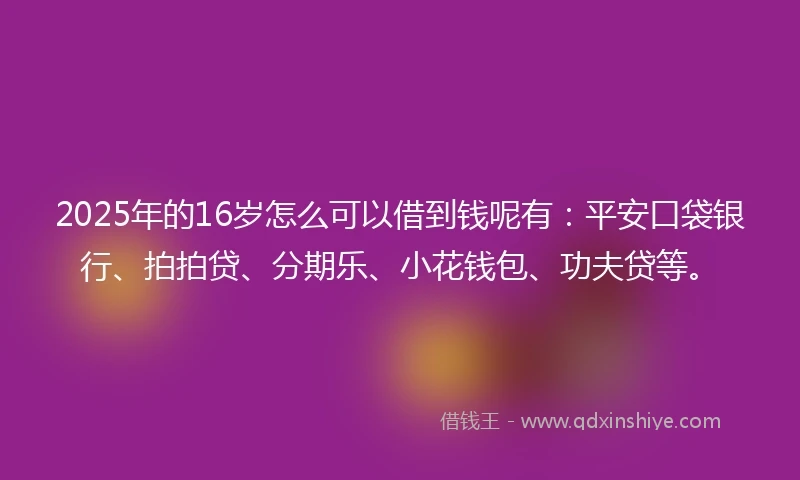 2025年的16岁怎么可以借到钱呢有：平安口袋银行、拍拍贷、分期乐、小花钱包、功夫贷等。