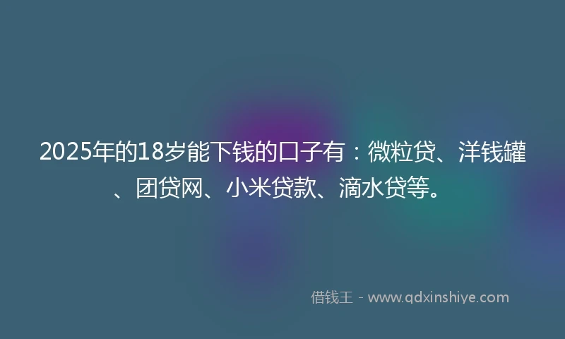 2025年的18岁能下钱的口子有：微粒贷、洋钱罐、团贷网、小米贷款、滴水贷等。