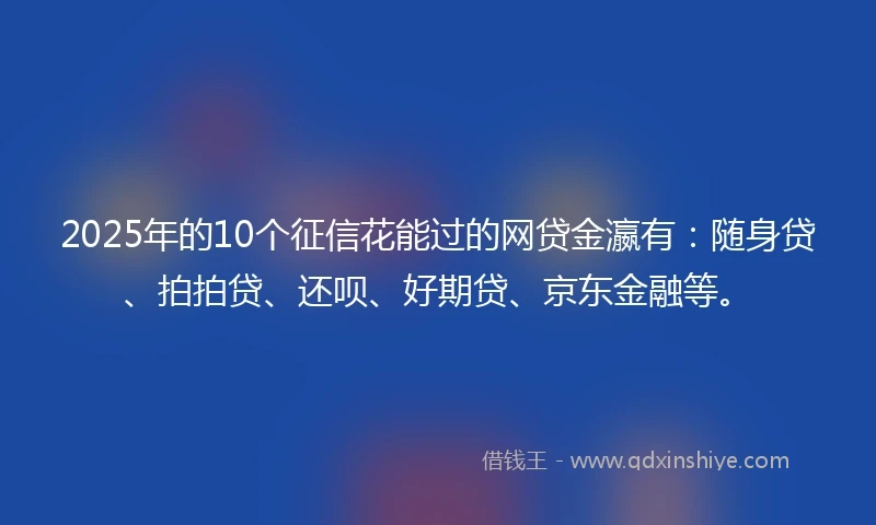 2025年的10个征信花能过的网贷金瀛有：随身贷、拍拍贷、还呗、好期贷、京东金融等。
