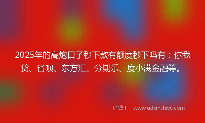 2025年的高炮口子秒下款有额度秒下吗有：你我贷、省呗、东方汇、分期乐、度小满金融等。