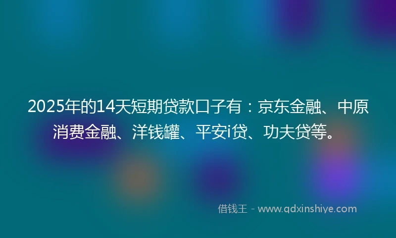 2025年的14天短期贷款口子有：京东金融、中原消费金融、洋钱罐、平安i贷、功夫贷等。