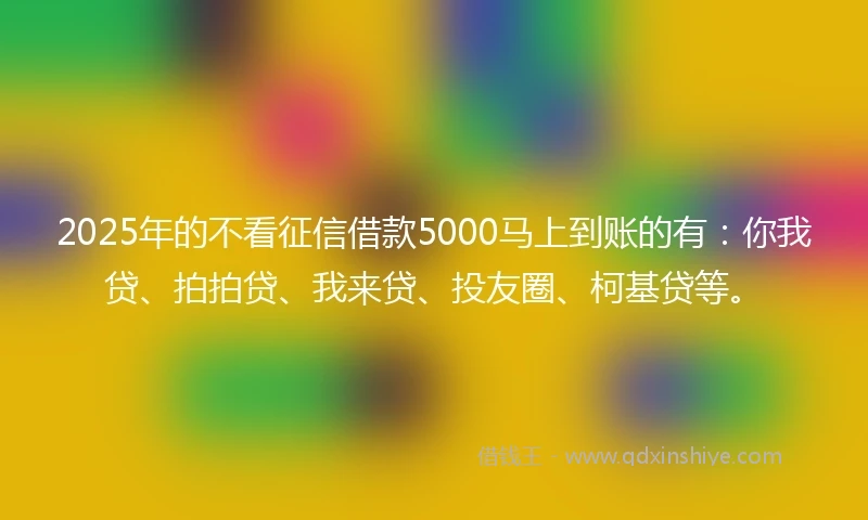 2025年的不看征信借款5000马上到账的有：你我贷、拍拍贷、我来贷、投友圈、柯基贷等。