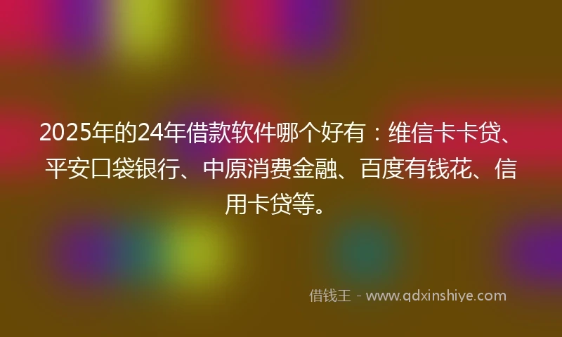 2025年的24年借款软件哪个好有：维信卡卡贷、平安口袋银行、中原消费金融、百度有钱花、信用卡贷等。