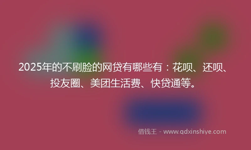 2025年的不刷脸的网贷有哪些有：花呗、还呗、投友圈、美团生活费、快贷通等。