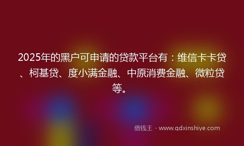 2025年的黑户可申请的贷款平台有：维信卡卡贷、柯基贷、度小满金融、中原消费金融、微粒贷等。