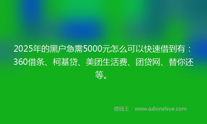 2025年的黑户急需5000元怎么可以快速借到有：360借条、柯基贷、美团生活费、团贷网、替你还等。