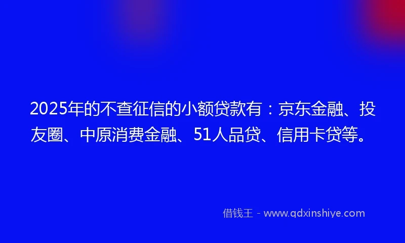 2025年的不查征信的小额贷款有：京东金融、投友圈、中原消费金融、51人品贷、信用卡贷等。