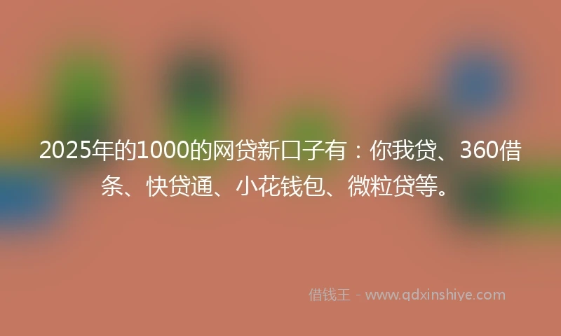 2025年的1000的网贷新口子有：你我贷、360借条、快贷通、小花钱包、微粒贷等。