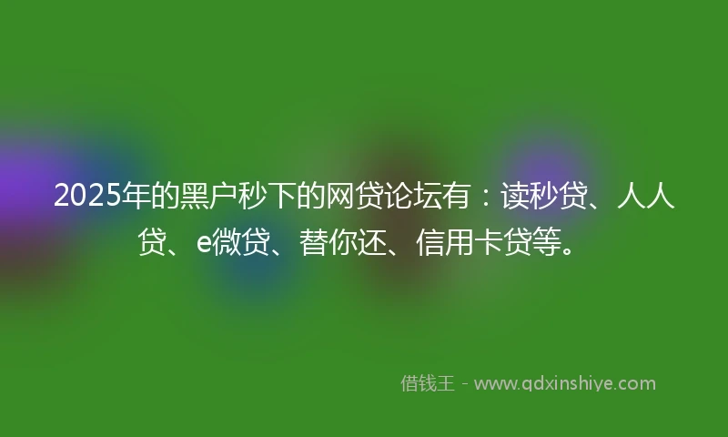 2025年的黑户秒下的网贷论坛有:读秒贷、人人贷、e微贷、替你还、信用卡贷等。