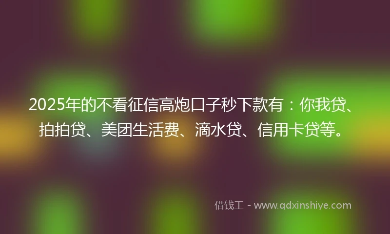 2025年的不看征信高炮口子秒下款有:你我贷、拍拍贷、美团生活费、滴水贷、信用卡贷等。