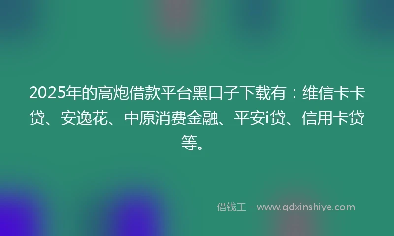 2025年的高炮借款平台黑口子下载有：维信卡卡贷、安逸花、中原消费金融、平安i贷、信用卡贷等。