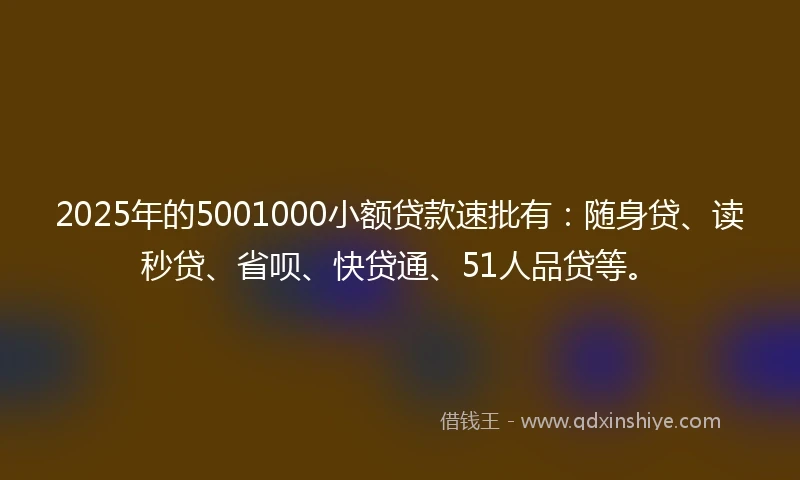 2025年的5001000小额贷款速批有:随身贷、读秒贷、省呗、快贷通、51人品贷等。