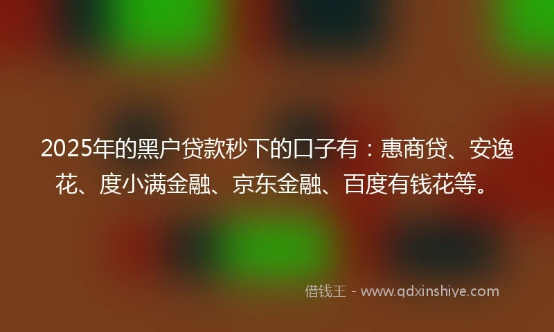 2025年的黑户贷款秒下的口子有：惠商贷、安逸花、度小满金融、京东金融、百度有钱花等。