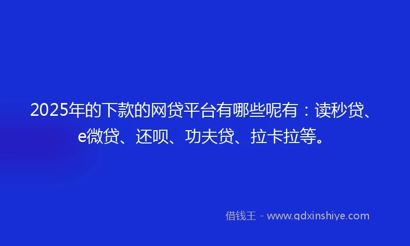 2025年的下款的网贷平台有哪些呢有：读秒贷、e微贷、还呗、功夫贷、拉卡拉等。