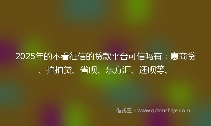 2025年的不看征信的贷款平台可信吗有:惠商贷、拍拍贷、省呗、东方汇、还呗等。