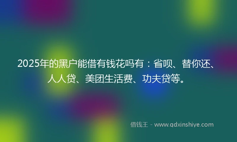 2025年的黑户能借有钱花吗有：省呗、替你还、人人贷、美团生活费、功夫贷等。