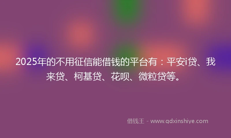 2025年的不用征信能借钱的平台有：平安i贷、我来贷、柯基贷、花呗、微粒贷等。