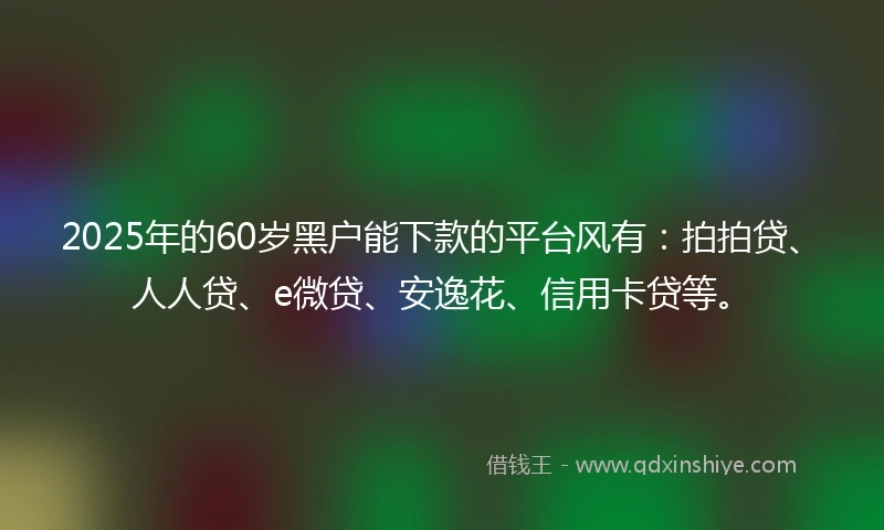 2025年的60岁黑户能下款的平台风有：拍拍贷、人人贷、e微贷、安逸花、信用卡贷等。