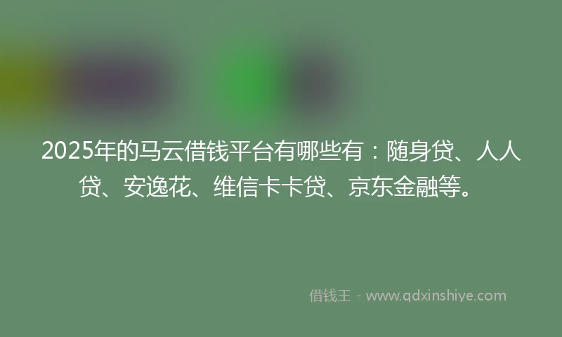 2025年的马云借钱平台有哪些有：随身贷、人人贷、安逸花、维信卡卡贷、京东金融等。
