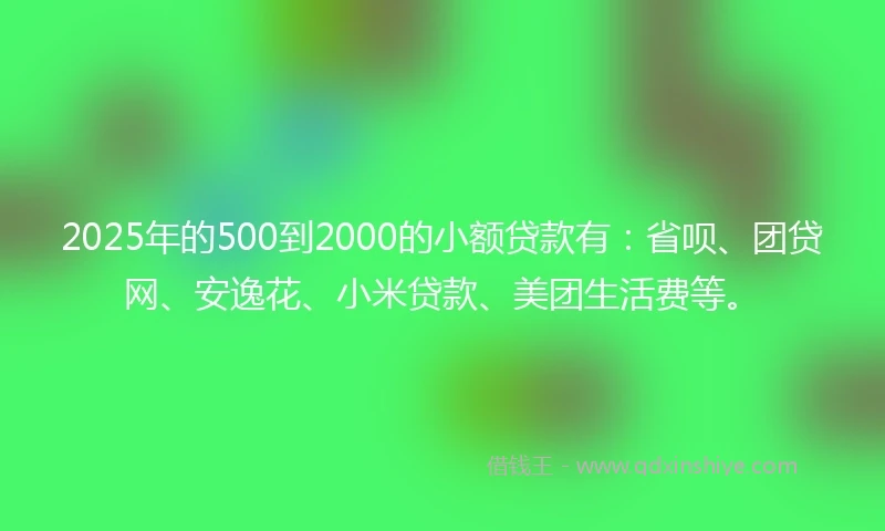 2025年的500到2000的小额贷款有：省呗、团贷网、安逸花、小米贷款、美团生活费等。
