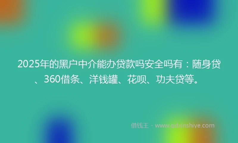 2025年的黑户中介能办贷款吗安全吗有:随身贷、360借条、洋钱罐、花呗、功夫贷等。