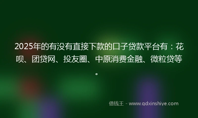 2025年的有没有直接下款的口子贷款平台有：花呗、团贷网、投友圈、中原消费金融、微粒贷等。