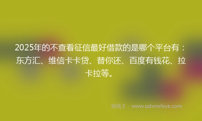 2025年的不查看征信最好借款的是哪个平台有：东方汇、维信卡卡贷、替你还、百度有钱花、拉卡拉等。