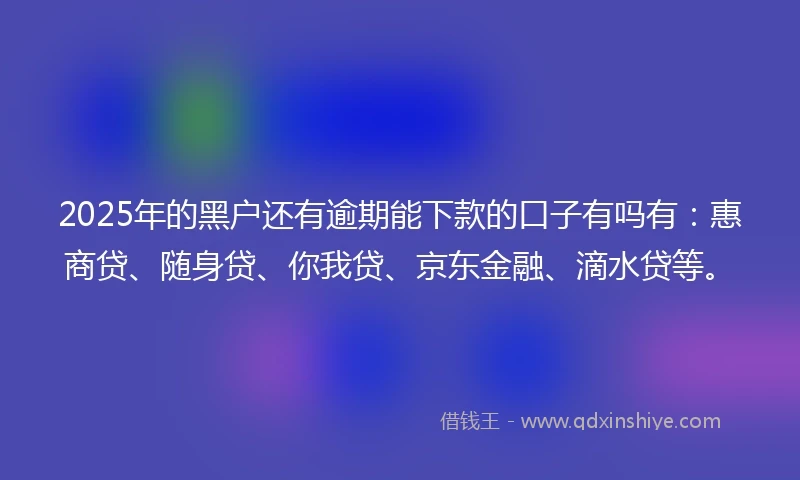 2025年的黑户还有逾期能下款的口子有吗有：惠商贷、随身贷、你我贷、京东金融、滴水贷等。