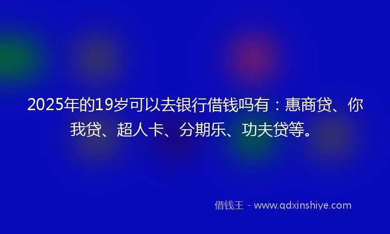 2025年的19岁可以去银行借钱吗有：惠商贷、你我贷、超人卡、分期乐、功夫贷等。