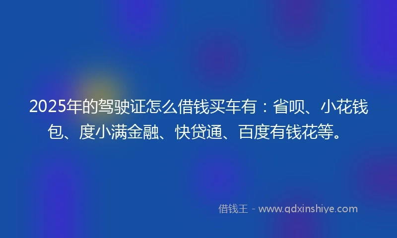 2025年的驾驶证怎么借钱买车有：省呗、小花钱包、度小满金融、快贷通、百度有钱花等。