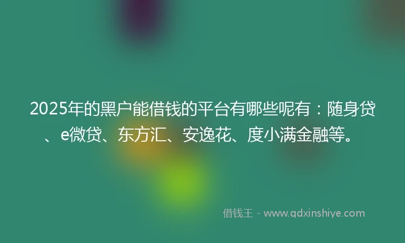 2025年的黑户能借钱的平台有哪些呢有：随身贷、e微贷、东方汇、安逸花、度小满金融等。