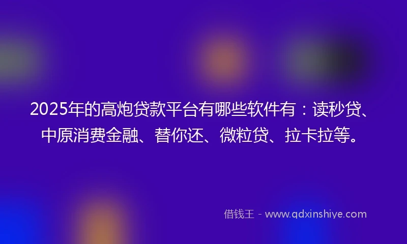 2025年的高炮贷款平台有哪些软件有：读秒贷、中原消费金融、替你还、微粒贷、拉卡拉等。