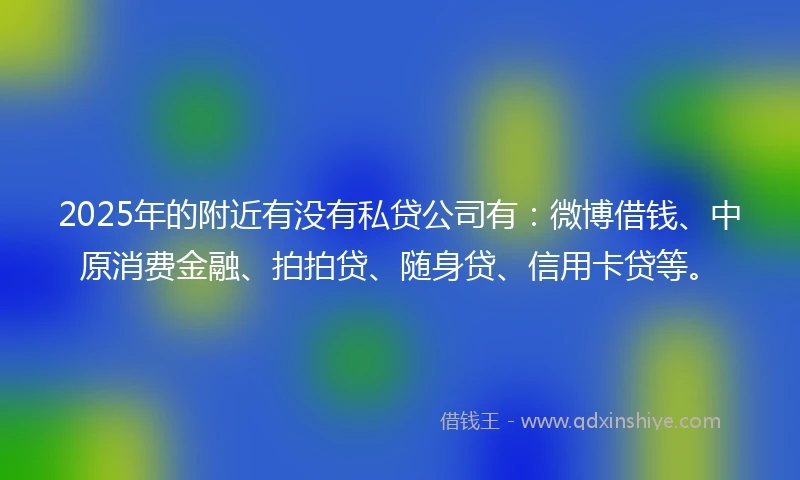 2025年的附近有没有私贷公司有：微博借钱、中原消费金融、拍拍贷、随身贷、信用卡贷等。