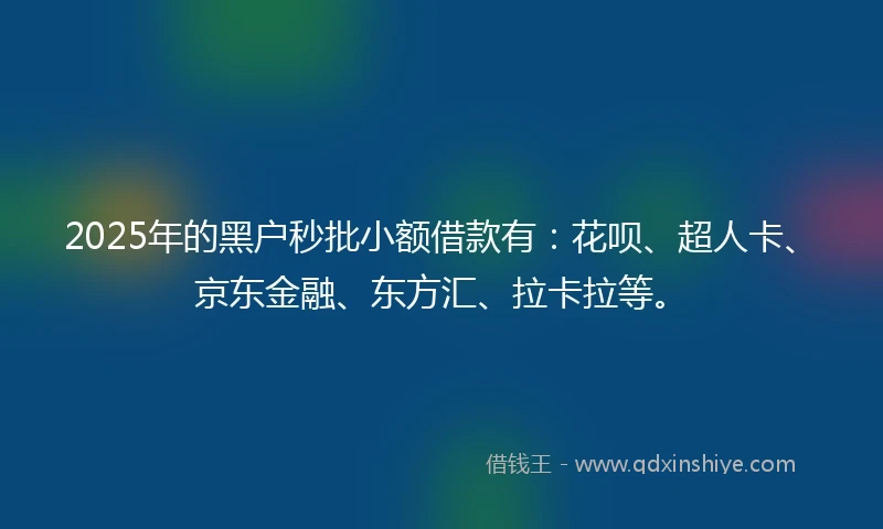 2025年的黑户秒批小额借款有：花呗、超人卡、京东金融、东方汇、拉卡拉等。