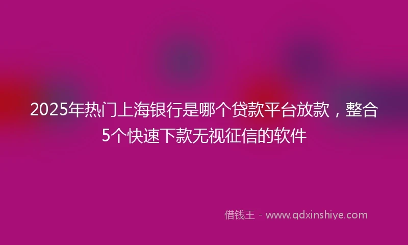 2025年热门上海银行是哪个贷款平台放款，整合5个快速下款无视征信的软件