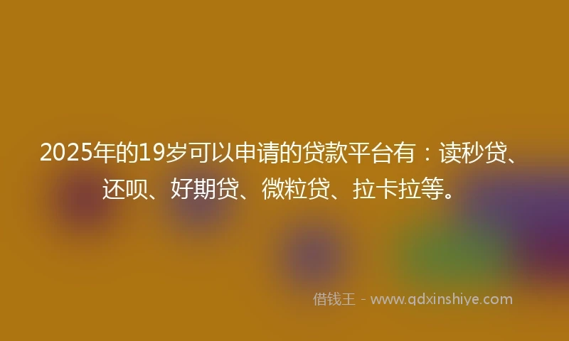 2025年的19岁可以申请的贷款平台有：读秒贷、还呗、好期贷、微粒贷、拉卡拉等。