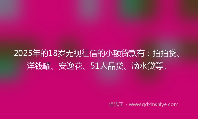 2025年的18岁无视征信的小额贷款有:拍拍贷、洋钱罐、安逸花、51人品贷、滴水贷等。