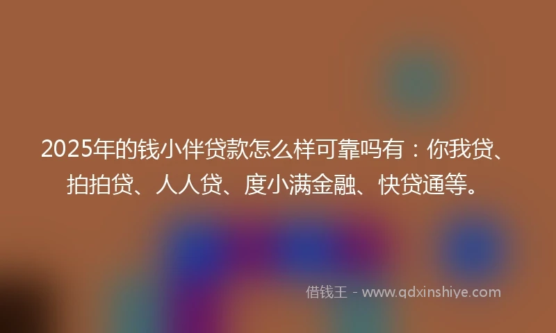 2025年的钱小伴贷款怎么样可靠吗有：你我贷、拍拍贷、人人贷、度小满金融、快贷通等。