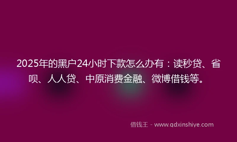 2025年的黑户24小时下款怎么办有：读秒贷、省呗、人人贷、中原消费金融、微博借钱等。