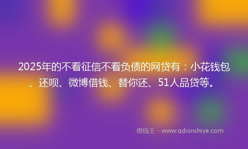 2025年的不看征信不看负债的网贷有：小花钱包、还呗、微博借钱、替你还、51人品贷等。