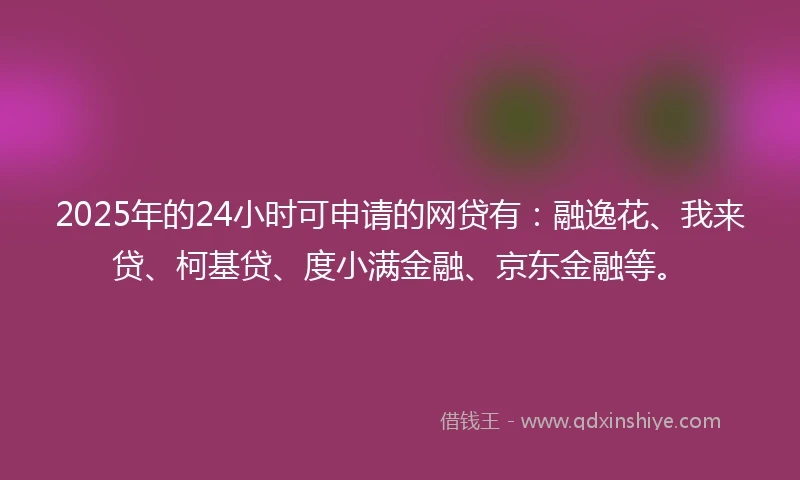 2025年的24小时可申请的网贷有：融逸花、我来贷、柯基贷、度小满金融、京东金融等。