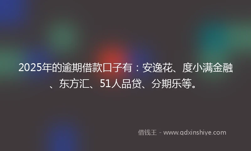 2025年的逾期借款口子有:安逸花、度小满金融、东方汇、51人品贷、分期乐等。