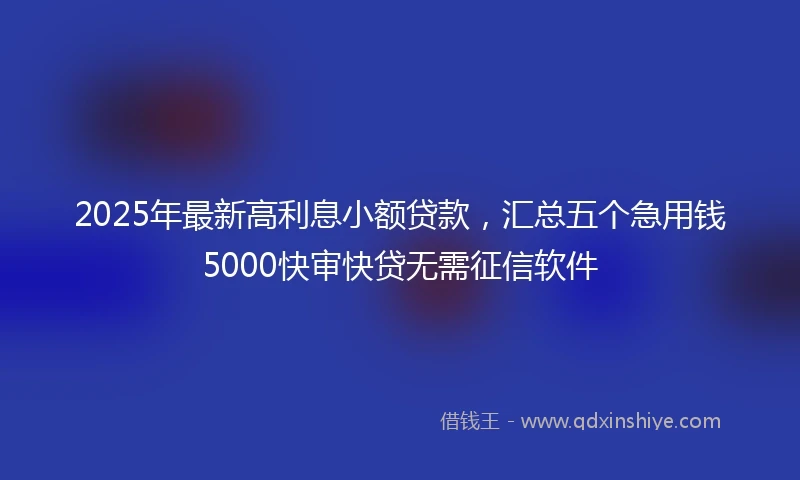 2025年最新高利息小额贷款，汇总五个急用钱5000快审快贷无需征信软件